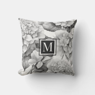 Coussin Elégant blanc gris gris noir aquarelle monogra