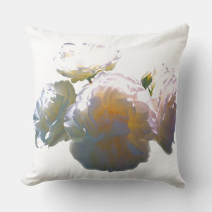 Coussin Elégant blanc pêche orange roses