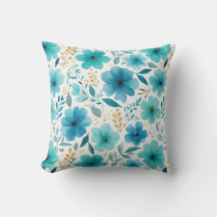 Coussin Elégant bleu Fleurs Aquarelle Botanique