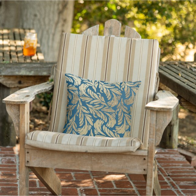 Coussin Elégant bleu marine or moderne floral damask extér (Chaise)