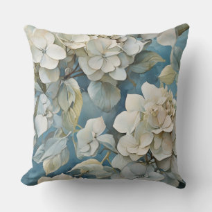Coussin Elégant bleu poussiéreux turquoise ivoire hydrangé