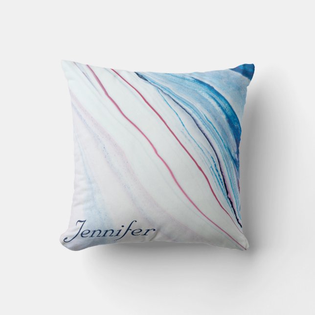 Coussin Élégant BLEU ROSE PURPLE FAUX MARBRE PERSONNALISÉ (Recto)