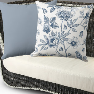 Coussin Elégant bleu Vintage à la florale française