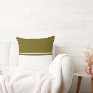 Coussin Élégant bloc de couleur blanc vert olive moderne