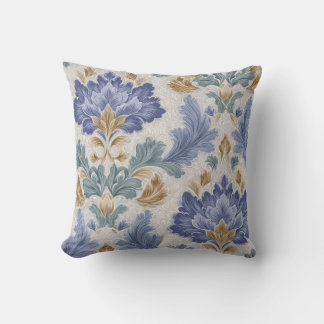 Coussin Elegant Blue & Gold Ornamental Floral Throw Pillow