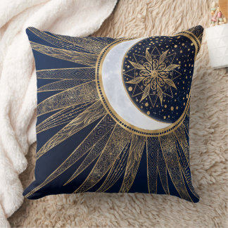 Coussin Elégant Blue Gold Sun Moon Mandala