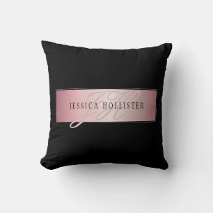 Coussin Elégant Blush Faux Rose Gold   Nom et initiales