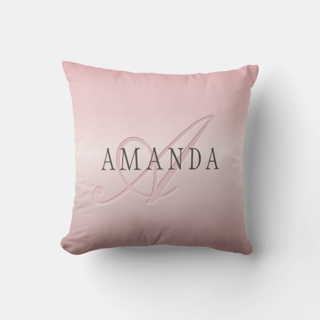 Coussin Elégant Blush Faux Rose Gold | Nom et monogramme (Recto)