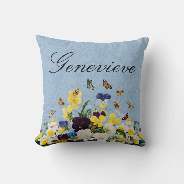 Coussin Élégant Boho Printemps Pensées Jonquilles Papillon (Recto)