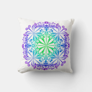 Coussin Elégant botanique turquoise vert zen mandala