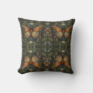 Coussin Élégant buho rétro papillon botanique verdure