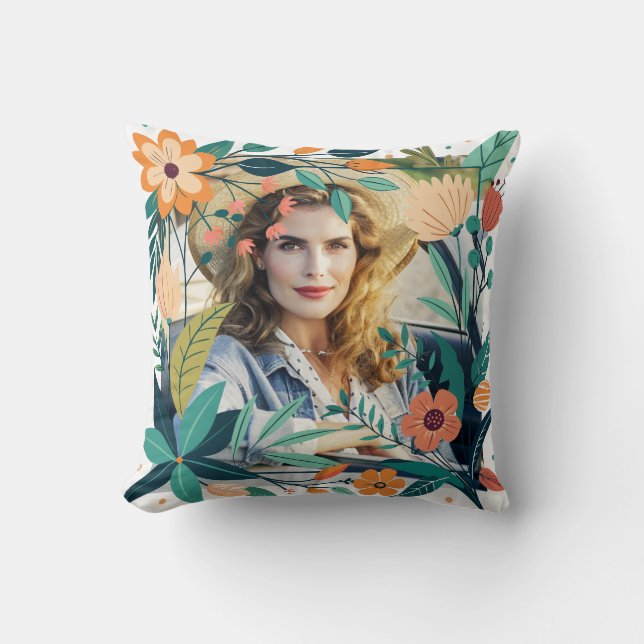 Coussin Elégant cadre floral photo personnalisée (Recto)