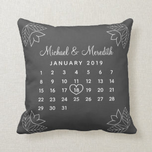 Coussin Élégant calendrier Mariage personnalisé