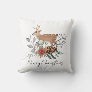 Coussin Élégant Cerf Aquarelle Noël Fêtes