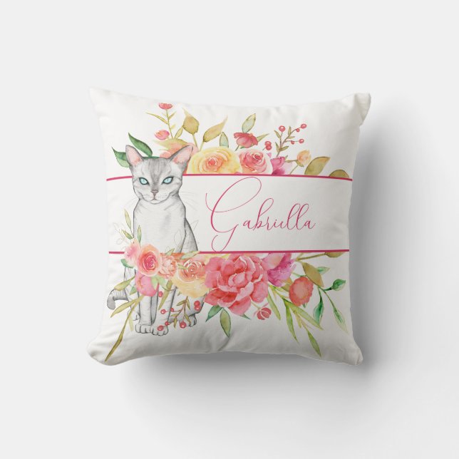 Coussin Élégant chat et fleurs de jardin Jeu d'oreiller (Recto)