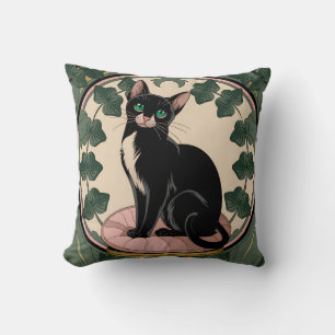 Coussin Élégant chat noir Art nouveau