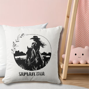 Coussin Élégant cheval de campagne Cowgirl occidental eque