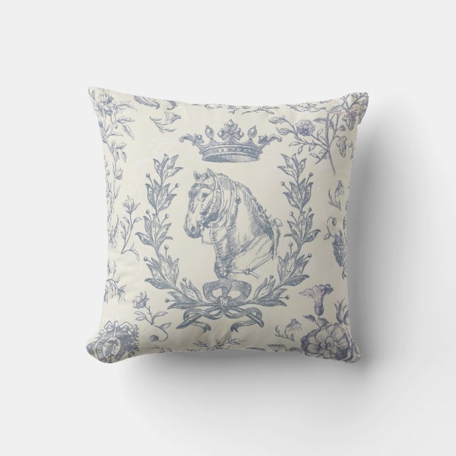 Coussin Elégant Chic Dusty Bleu équestre Toile Florale (Recto)