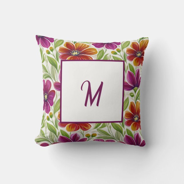 Coussin Elegant Chic Spring Floral Monogram  (Recto)