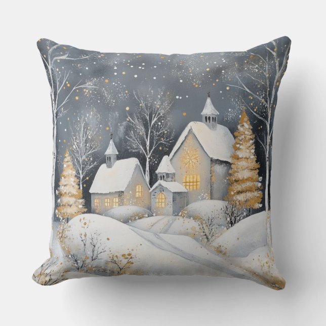 Coussin Elegant Christmas Throw Pillow – White and Gold (Recto)