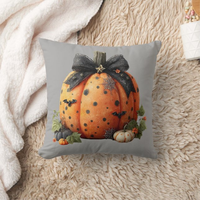 Coussin Élégant Citrouille d'Halloween avec cabot noir (Couverture)