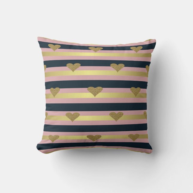 Coussin Élégant Coeurs De Glitterie Or Faux Chic Sur Les R (Recto)