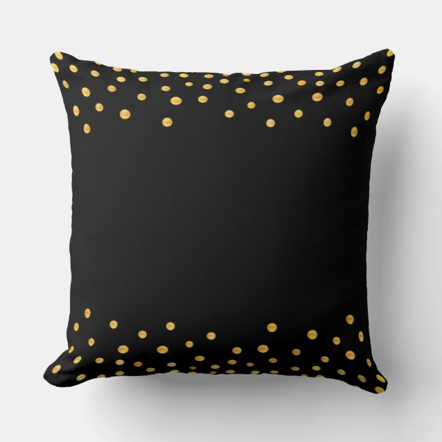 Coussin Elégant Confetti Or sur Noir (Recto)
