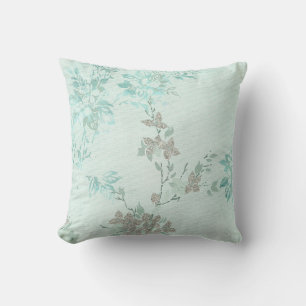 COUSSIN ÉLÉGANT COUSSURE FLORALE BLEU CLAIR