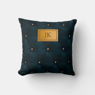 Coussin Élégant Cuir Vert, Diamants, Monogramme