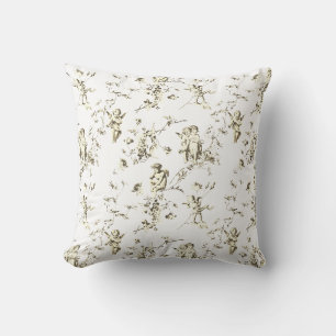 Coussin Elégant Cupid Angels Beige Blanc Floral Toile