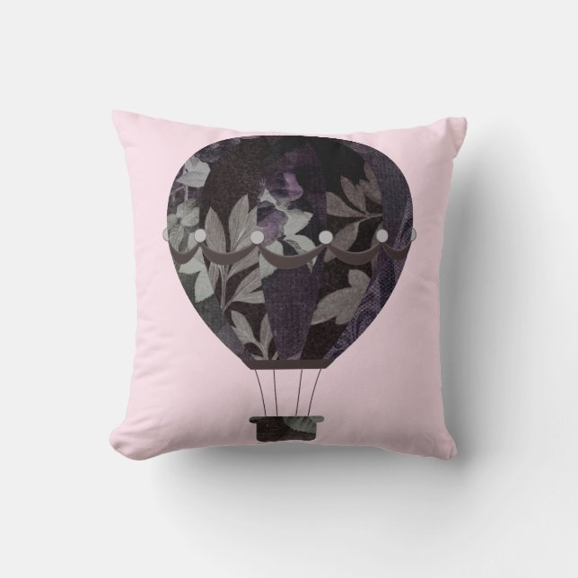 COUSSIN ÉLÉGANT CUSHION DE BALLON À AIR CHAUD ROSE NOIR (Recto)