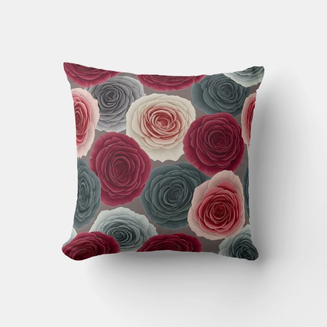 Coussin Elegant Dark Floral Rose Pattern Throw Pillow (Recto)