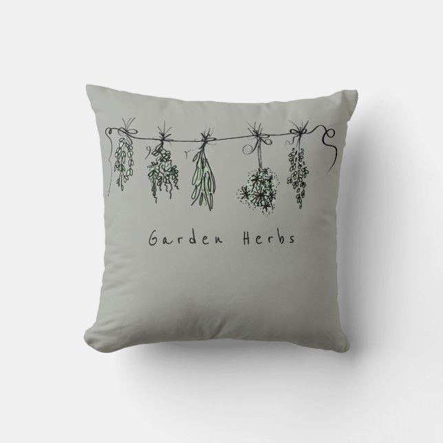 Coussin Elégant dessin botanique des herbes du jardin (Recto)