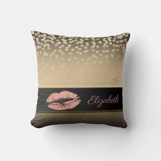 Coussin Élégant Diamants Or-Glittery Lip Personnalisé (Recto)