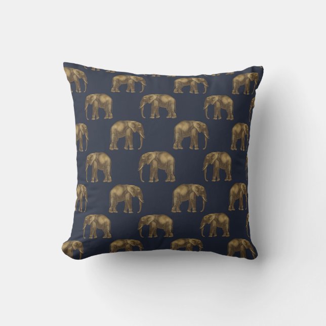 Coussin Elégant Eléphant bleu de la Marine d'or Imprimer (Recto)