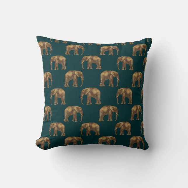 Coussin Elégant Eléphant Vert Or Plutôt Chic Design (Recto)