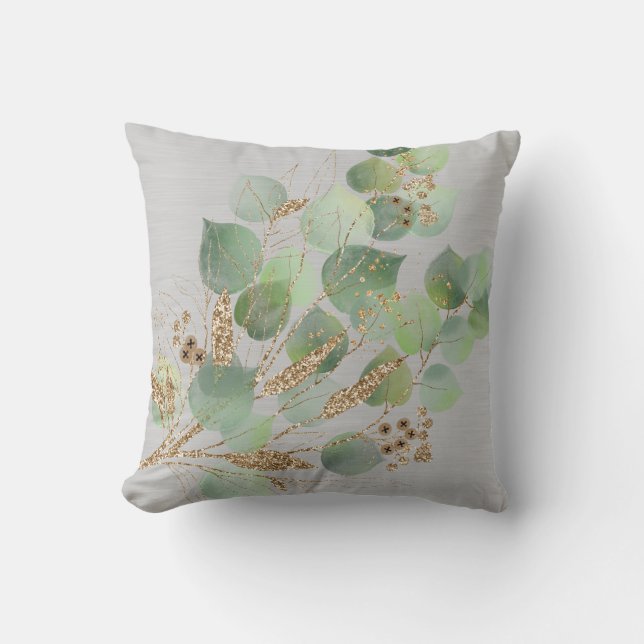 COUSSIN ÉLÉGANT EUCALYPTUS MOULÉ MÉTALLIQUE CUSHION GRIS (Recto)
