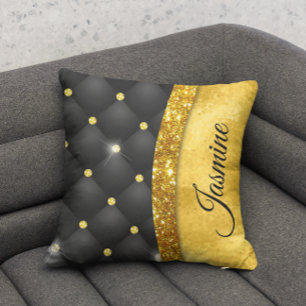 Coussin Élégant faux or parties scintillant noir diamant m