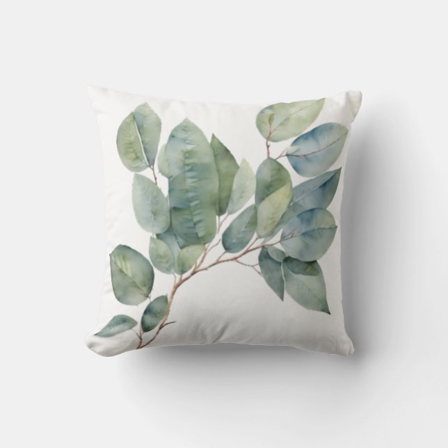 Coussin Elégant feuillage aquarelle douce vert botanique (Recto)