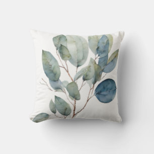Coussin Elégant feuillage aquarelle vert turquoise feuilla