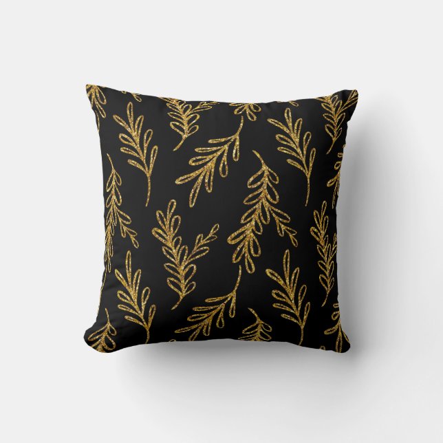 Coussin Elégant Feuille or et noir (Recto)