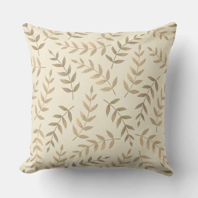 Coussin Elégant Feuille Tropical sur Champagne Beige (Recto)