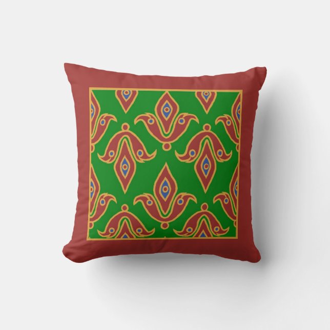Coussin élégant, Fleur-de-Lys, Maroon, Vert (Recto)