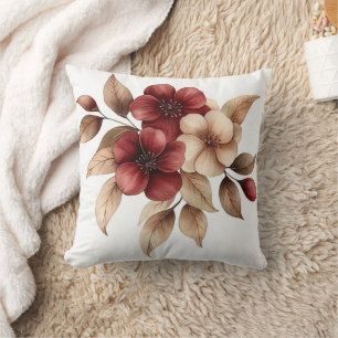 Coussin Élégant floral aquarelle bordeaux et crème