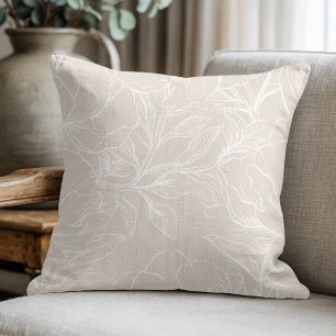 Coussin Élégant floral botanique beige