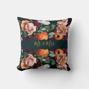 Coussin Élégant floral botanique rustique mariage de M. et