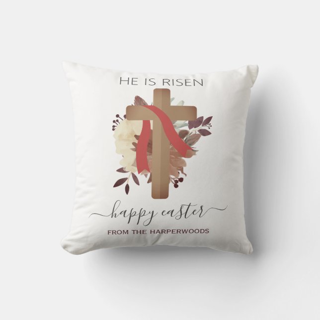 Coussin Elégant Floral Happy Croix de Pâques Christian (Recto)