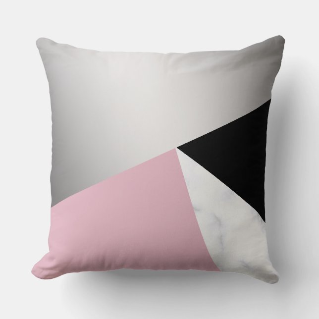 Coussin Elégant géométrique argent blanc marbre rose noir (Recto)