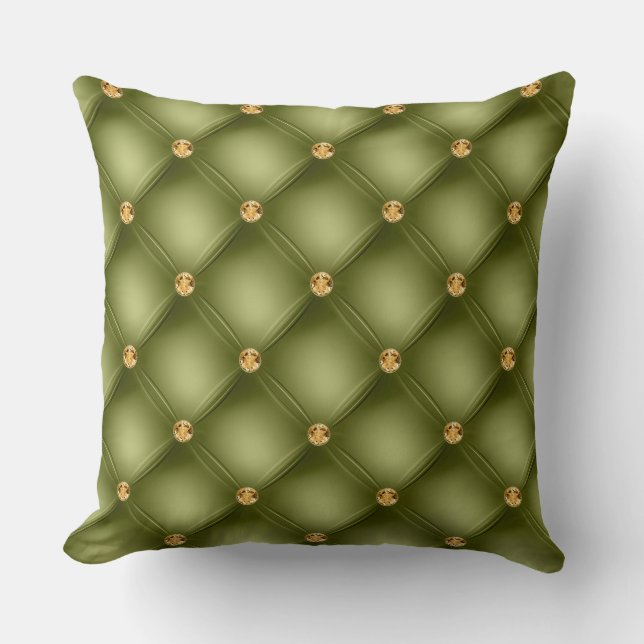 Coussin Élégant Glam Tufted Gold Diamond Olive Green (Recto)
