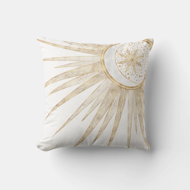 Coussin Elegant Gold Doodles Sun Moon Mandala Design (Recto)